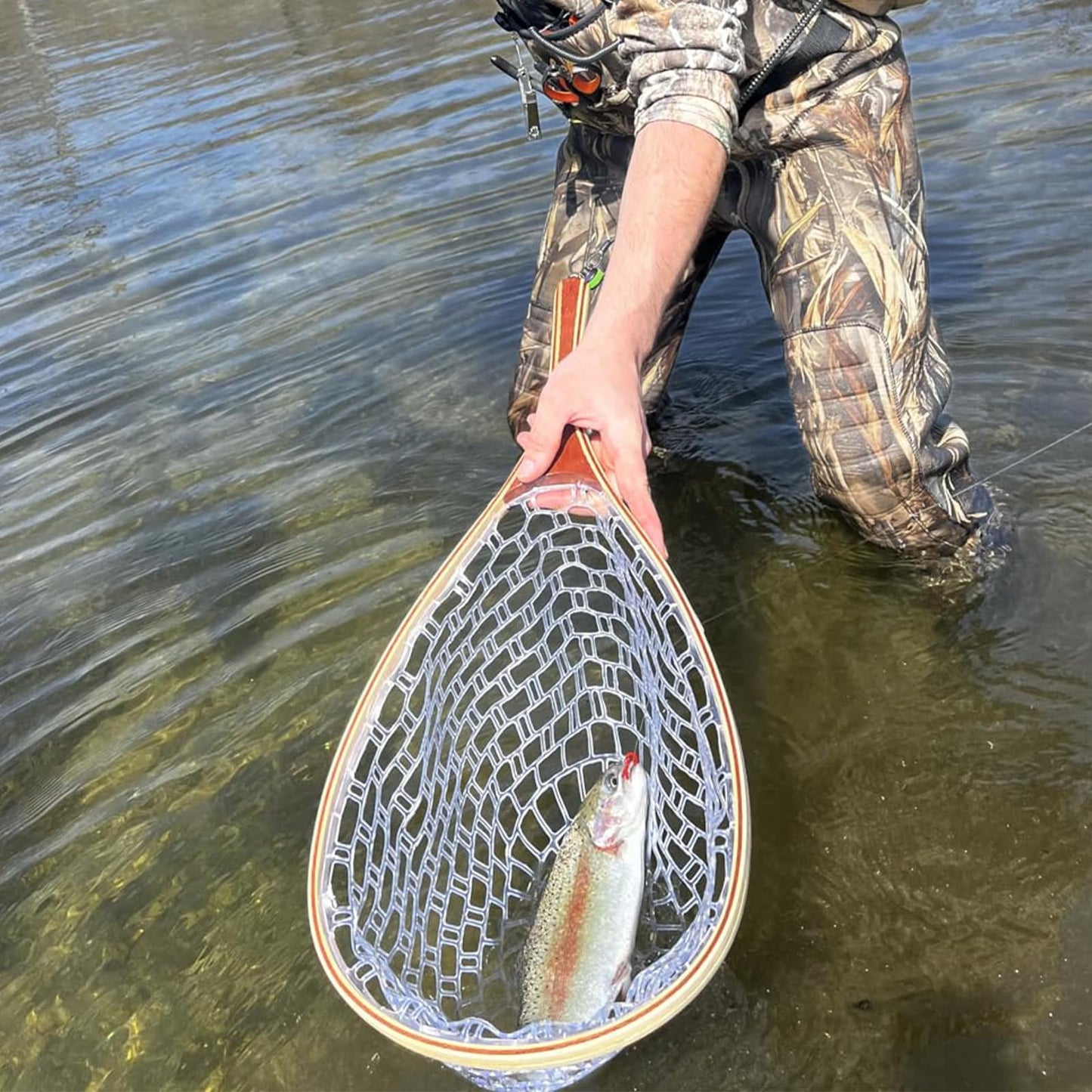 Fly Fishing Landing Net Soft Rubber Mesh Trout Fishing Net, Rubber Coated Landing Nets for Easy Catch and Release