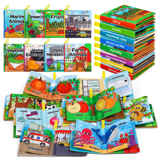 Dr.Rapeti Soft Cloth Books Baby Books Bath Books 8-Pack for Baby Infant Toddler Kid Crinkle Washable Chewable Early Educational Preschool Learning Giftable