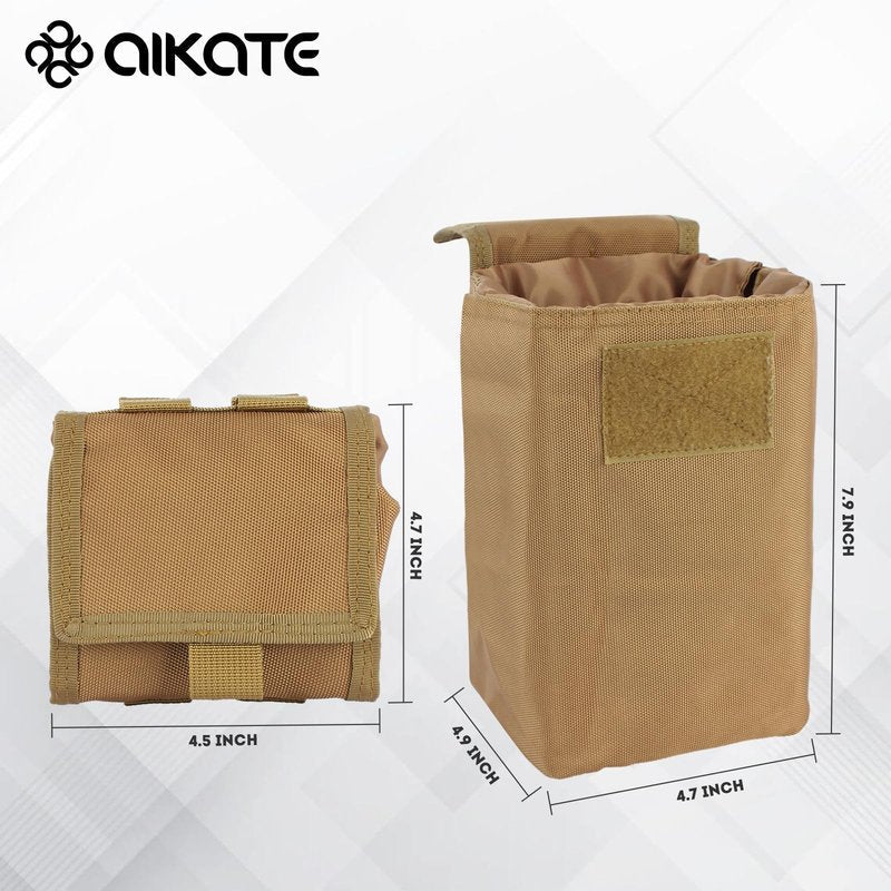 AIKATE Tactical Molle Dump Pouch, Roll-Up Drawstring Magazine Utility Pouch, Folding Dump Bag (Khaki)