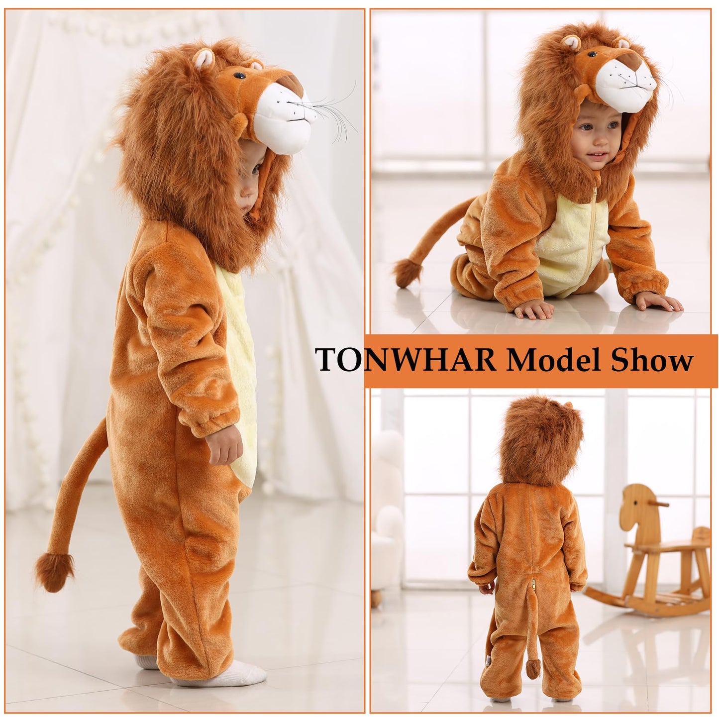 TONWHAR Infants Toddlers Halloween Cosplay Lion Costume Kids' Animal Outfit Snowsuit(2-3T,Lion)