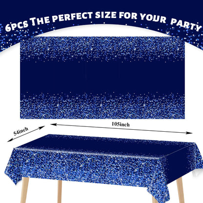 3pcs Blue Silver Tablecloths Denim and Diamonds Party Decorations Navy Blue and Silver Tablecloth Disposable Plastic Royal Blue Confetti Rectangle Table Cover for Birthday Wedding Party Decor Supplies