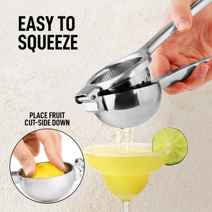 Zulay Lemon Squeezer Stainless Steel with Premium Heavy Duty Solid Metal Squeezer Bowl (Black Grip, Large)