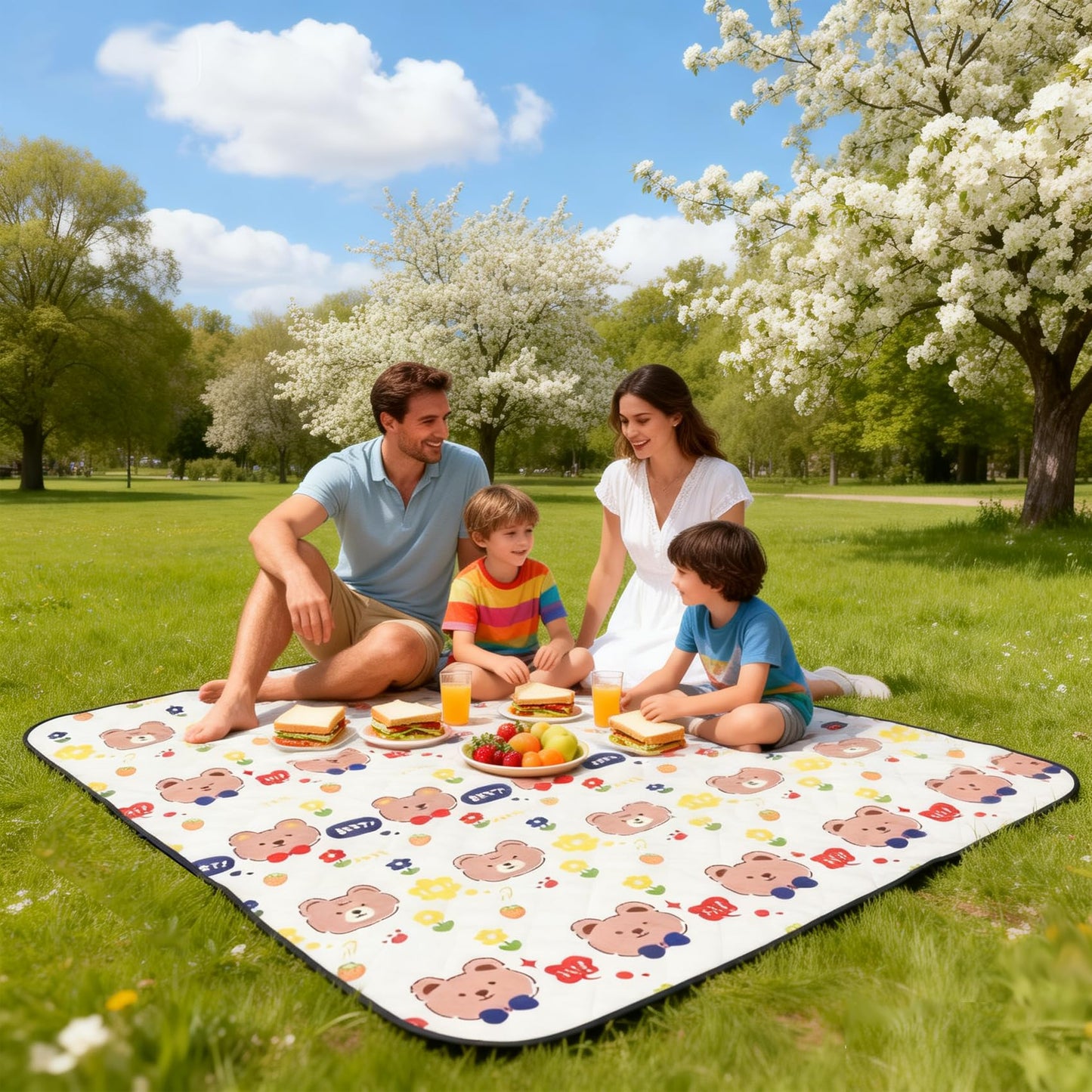 SIGUENOVA Large-Sized ultrasonic Picnic mat, Foldable and Machine-Washable, 60IN*80IN, Suitable for grasslands, Parks, Hiking Camping and Family Trips (White)