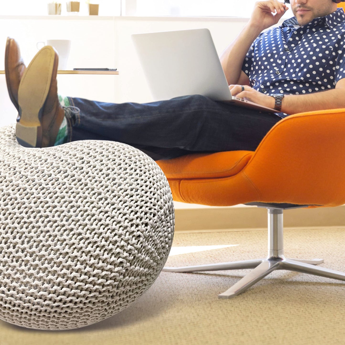 ART pinecone Yoga Ball Chair Cover - Cotton Rope Cover for Exercise, Birthing, Stability, Fitness, Balance, Pilates Ball (65 cm/26" Off White)