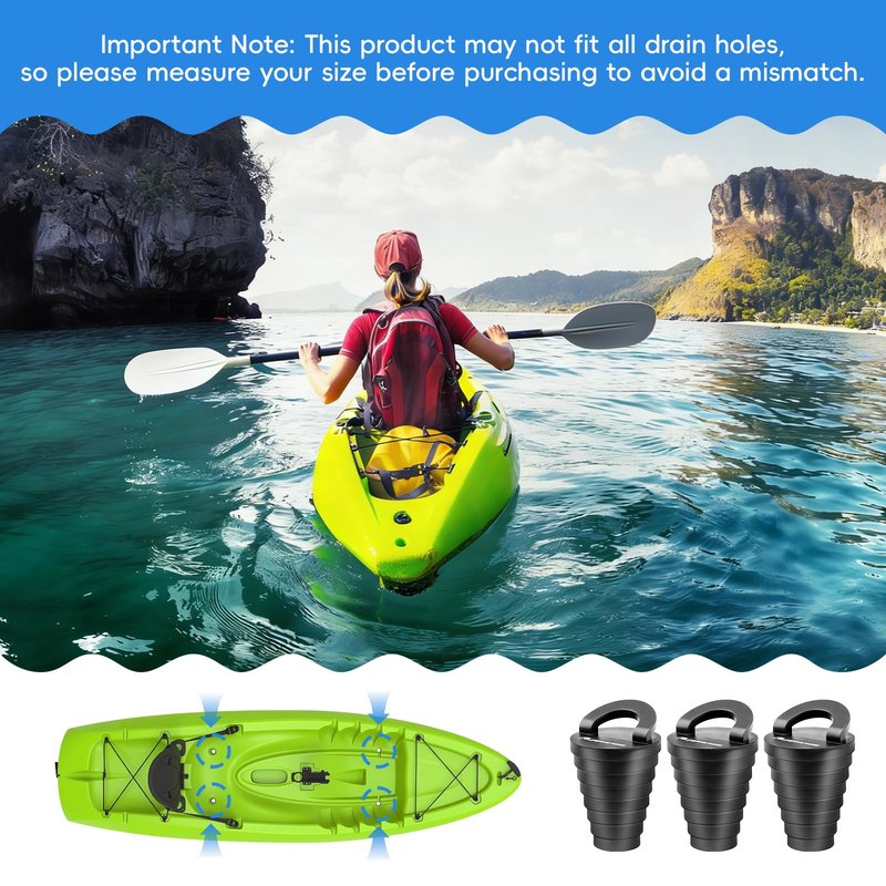 1.25" Kayak Scupper Plugs for Boats, Livewell Boat Drain Plug Kit, Kayak Plugs for Sit on Top with Ring Pull, Push-in Stopper for Drain Holes (6 Packs)