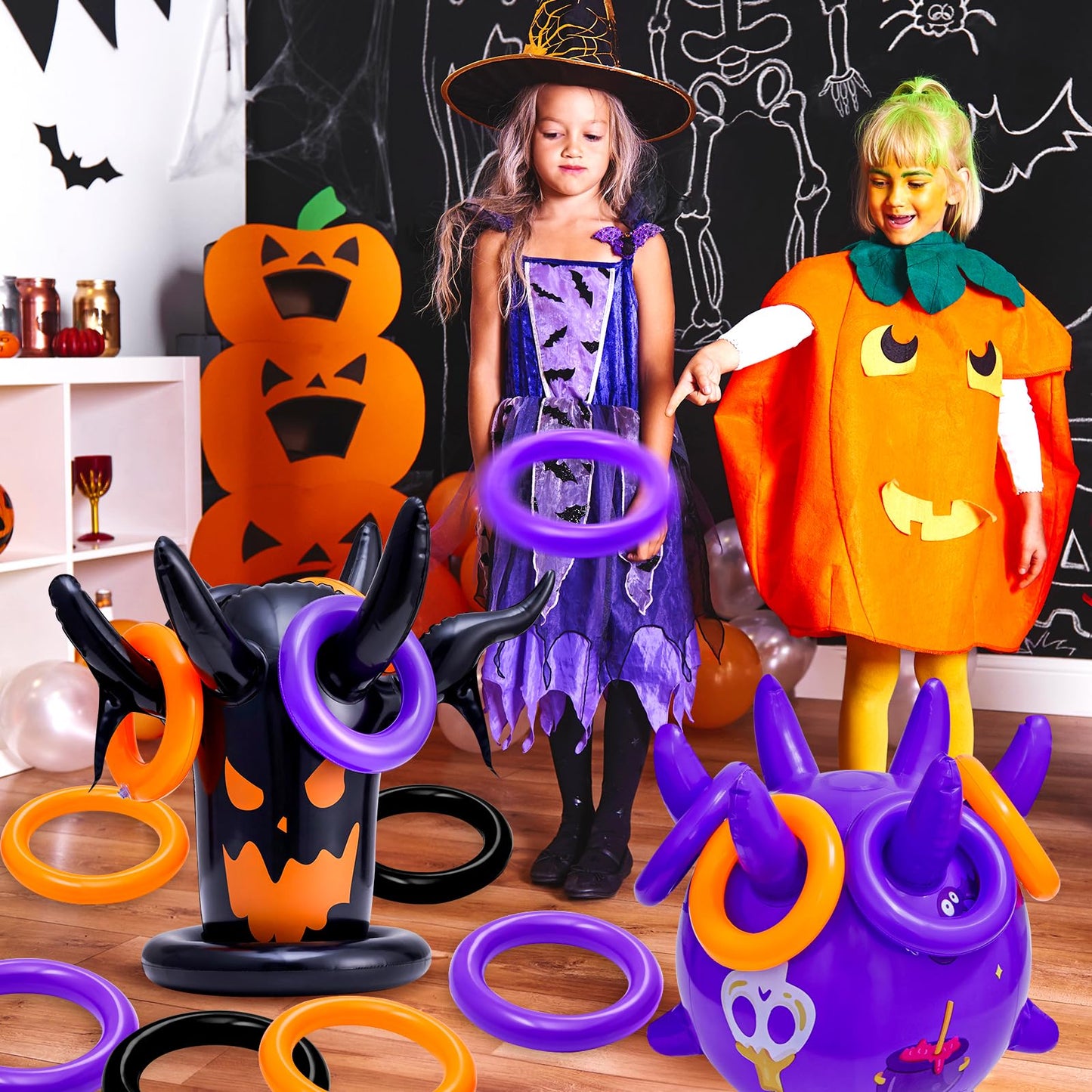 Halloween Ring Toss Game Inflatable Spooky Tree Witch Toss Game for Kids Halloween Party Favors Supplies Indoors Outdoors Great Holiday Party toss Game Indoor and Outdoor Game