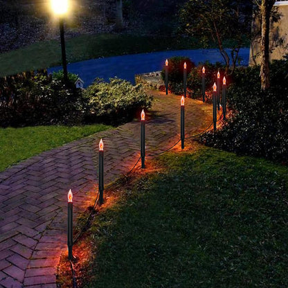Halloween Pathway Lights Outdoor, 19.5Ft Halloween Pathway Marker String Lights with 10 C18 Flicker Flame Black Candles Stakes Lights Plug in Walkway Light for Lawn Garden Sidewalk Driveway