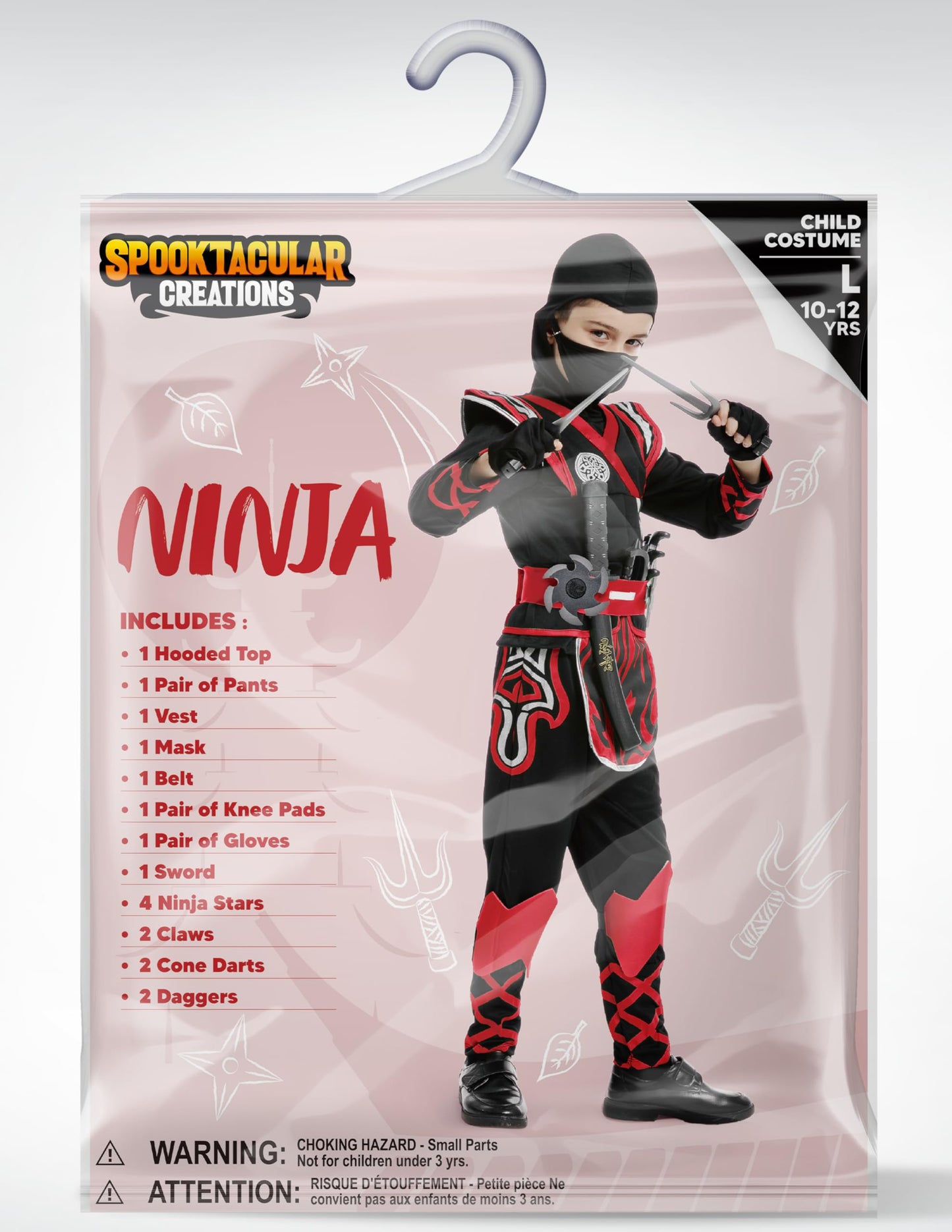 Spooktacular Creations Kids Red Ninja Costume, Child Boy Ninja Outfit Set, Halloween Costume for Toddler Themed Parties, Dress Up (Medium, 8-10 yrs)