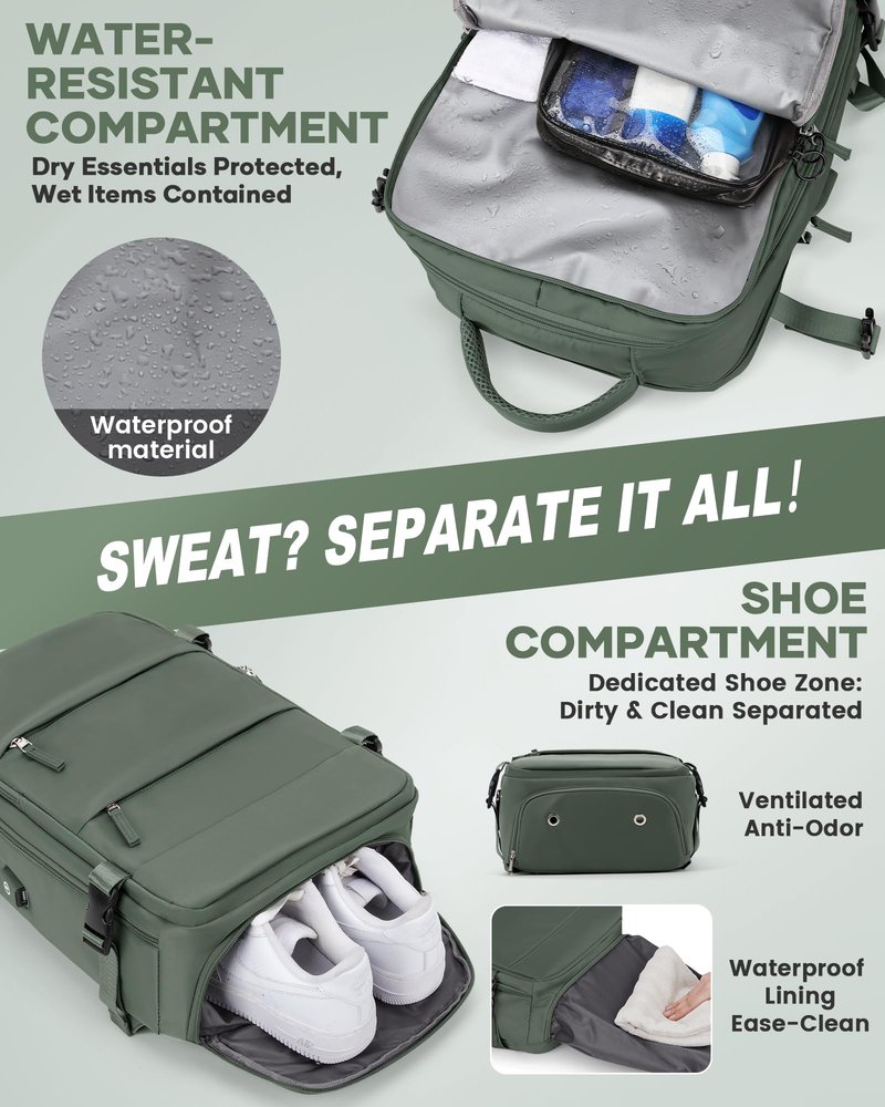 Vacuum Backpack Travel Compression Bags with Air Pump for Carry On Luggage Seal Backpack for Men Waterproof 18x14x8 inches Personal Item Travel Bag with Vacuum Compression for Women - Green
