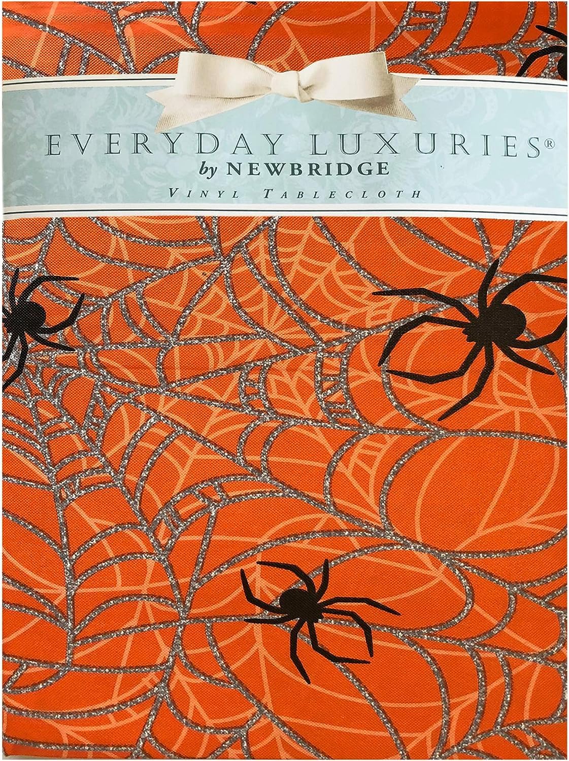 Newbridge Halloween Orange Scary Spiders Web 52 x 70 Inch Rectangle Vinyl Tablecloth with Flannel Backing