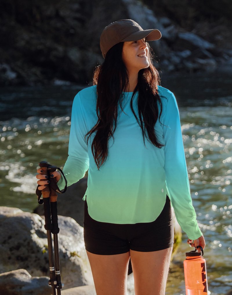 Women's Sun Shirts UPF 50+ Long Sleeve UV Protection Shirt Lightweight Quick Dry Workout Hiking Tops for Women(Green/Yellow Gradient,XXXL)