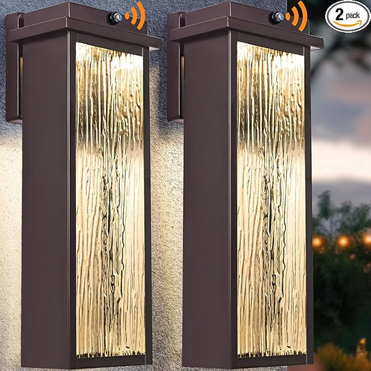 2 Packs Dusk to Dawn LED Outdoor Light 20" Extra Large , Oil Rubbed Bronze Modern Exterior Lighting Fixtures, Outside Porch Lights Wall Mount, Mid-Century Brown Wall Lantern Patio Sconce Lamp