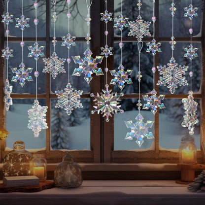 OuMuaMua 12pcs Christmas Crystal Snowflake Ornaments for Christmas Tree Decorations- Iridescent Hanging Acrylic Snowflake Ornaments for Xmas Tree Winter Wonderland Party Decor