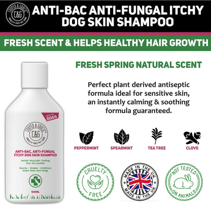 Dog Shampoo For Itchy skin Antibacterial And Antifungal | Natural Medicated Low Lather Safe Formula | Fast Absorbing and Skin Cooling First Aid | Great For Grazes Skin Irritation