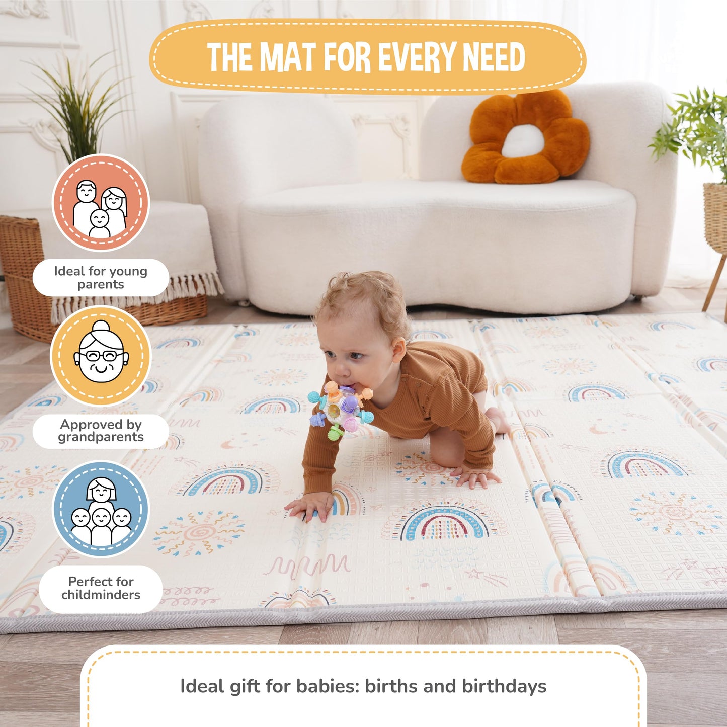 Baby Play Mat 150x180x1cm - Tummy Time Mat - XXL Large Size Baby Play Gym - Foldable Play Mat - Waterproof Foam Baby Play Mat Floor Mat For Kids Toddlers Children - Baby Mats For Floor Play