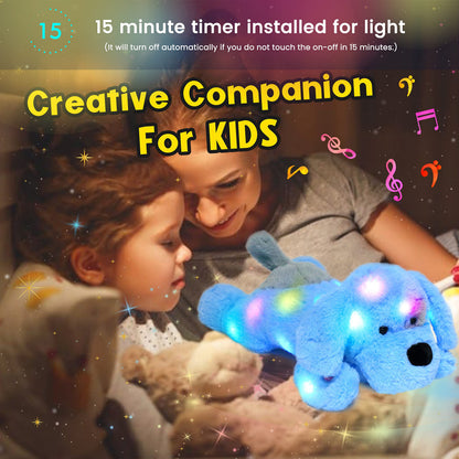 Hopearl LED Musical Stuffed Puppy Lighting Up Singing Plush Dog Adjustable Volume Lullaby Animated Soothe Birthday Festival for Kids Toddler Girls, Blue, 17''