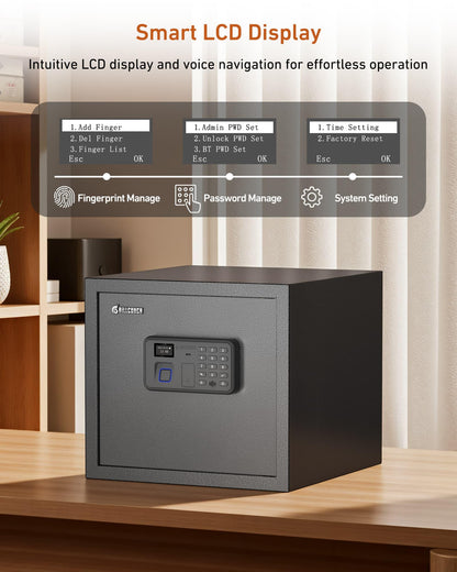 Billconch Smart Gun Safe for Multiple Pistols - Biometric Automatic Lock Safe Box with LCD Display/Voice Guide/Foldable Gun Racks, Quick Access Unlock with Fingerprint/Keypad/Key/App