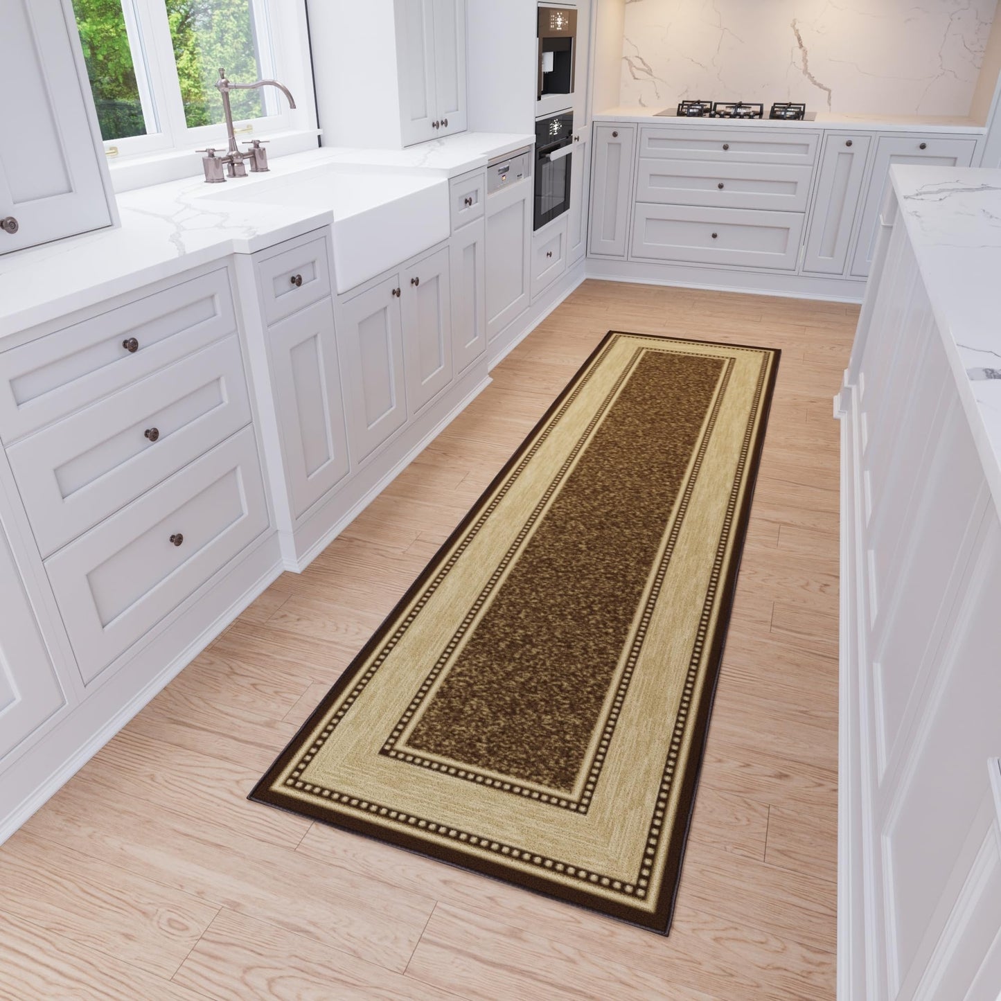 Ottomanson Hallway Runner Rug 2'7" x 9'10" – Non Slip Rubber Backed Carpet Runner for Hallways, Entryway, Living Room, Long Low Pile Indoor Floor Runner Rug, Border Brown