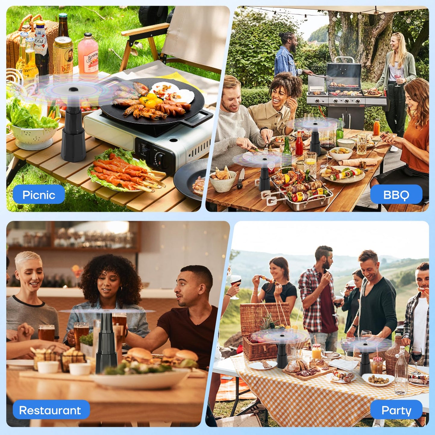 hyxjzh Fly Fans for Tables, Bug Fans with Holographic Blades, Battery Operated Fly Repellent Fan, Keep Flies Away from Picnic, BBQ, Restaurant, Party, Indoor and Outdoor, 4 Pack