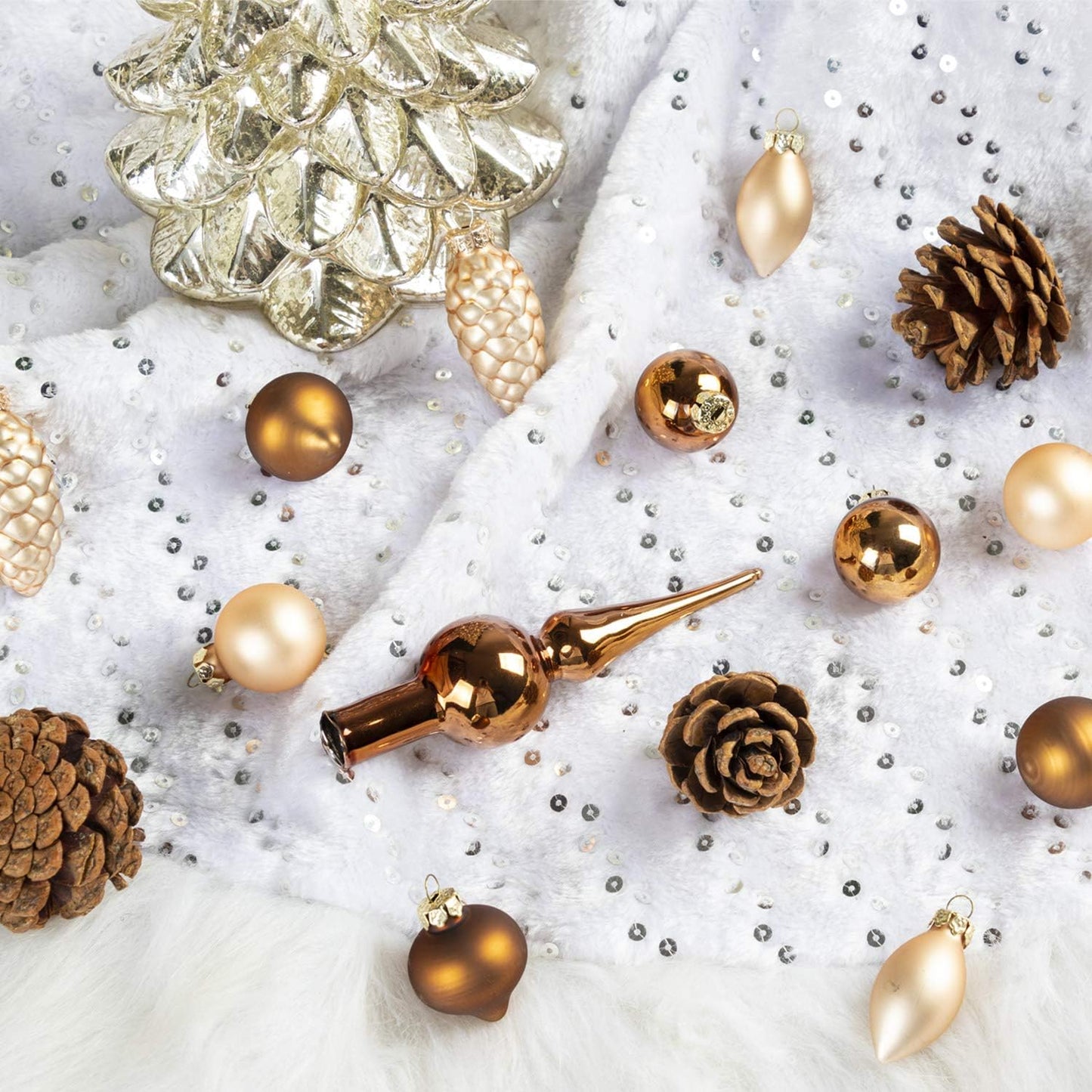 KI Store Bronze Champagne Miniature Ornaments and Toppers Set of 15 Christmas Mini Glass Tree Decorations for Desktop Tabletop Wedding Centerpiece
