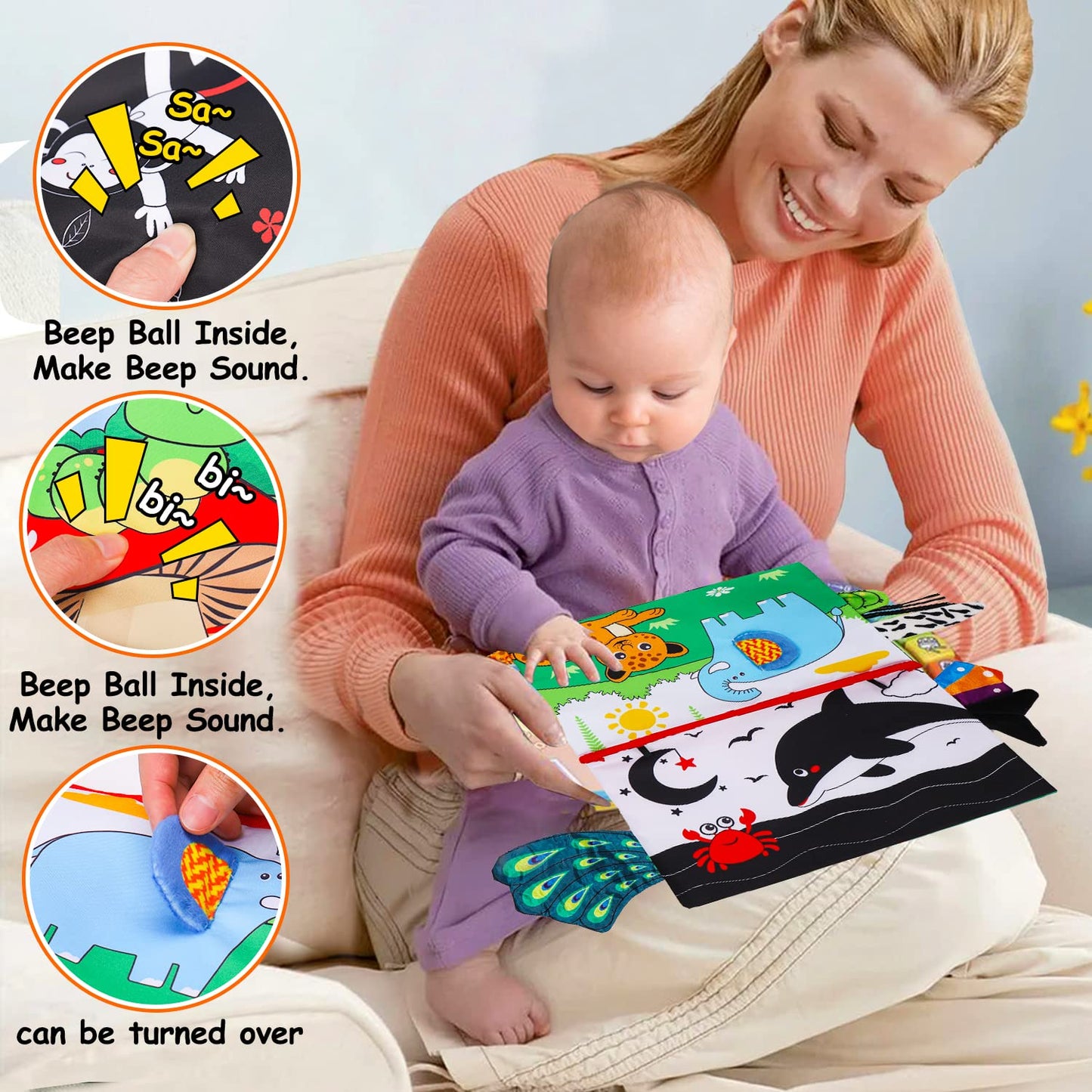 Baby Mirror Tummy Time Toys 0-6 Months with Crinkle Cloth Books Infant High Contrast Newborn Sensory Black and White Toy for 0-3 4 5 6 Months Must Haves Babies 3-6 6-12 Month Boys Girls Shower Gifts