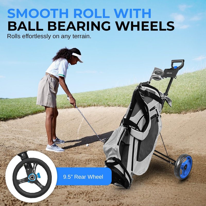 SereneLife Golf Push Pull Cart with Deluxe Scorecard Holder, Adjustable Handle, Upper & Lower Strap Brackets, Lightweight Foldable Design with Quick Brake & Compact Folding