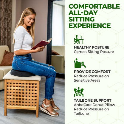 AnboCare Donut Gel Sitting Pillow - Orthopedic Memory Foam for Tailbone Pain, Hemorrhoid, Bed Sores, Postpartum, Prostate, Coccyx & Sciatica Pain