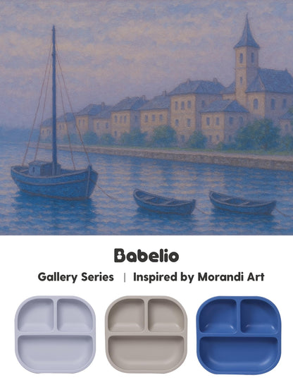 BABELIO Powerful Suction Plates for Baby and Toddler, 100% Food Grand Silicone, Divided, BPA Free, Microwave & Dishwasher Safe, Stay Put, 3 Pack