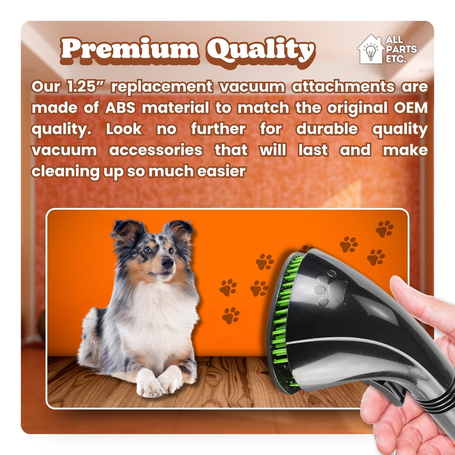 ALL PARTS ETC. Vacuum Pet Hair Attachment, 1.25” Brush for Dog Deshedding, Pet Grooming & Massage Tool, Compatible with Shop-Vac, Hoover, Shark, Miele, Bissell and More – 2 Adapters 1-3/8" & 1-1/2"