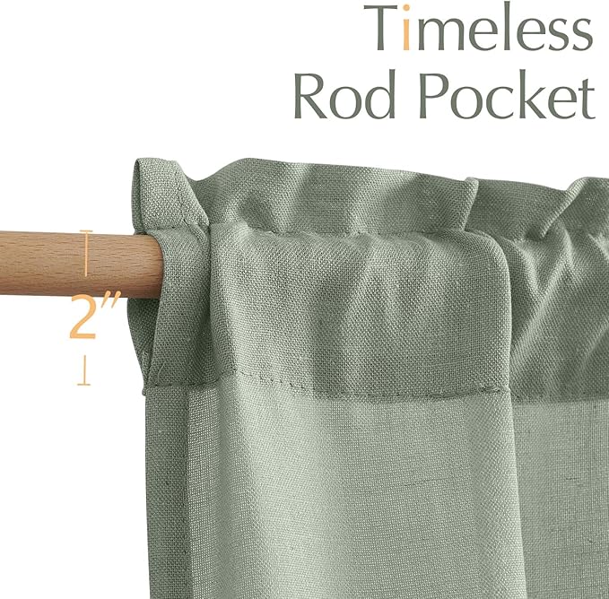 jinchan Linen Textured Tier Curtains 36 Inch for Kitchen Windows Farmhouse Cafe Curtains Small Drapes Rustic Light Filtering Half Window for Living Room Laundry Rod Pocket 2 Panels Green