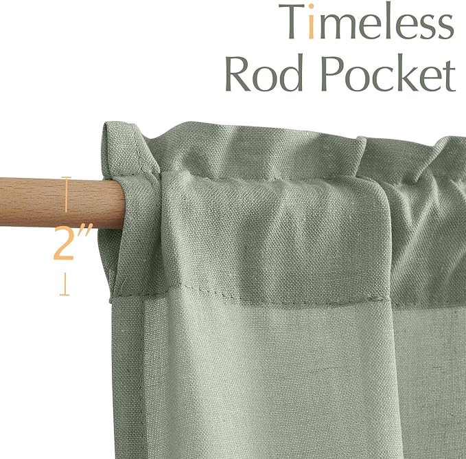 jinchan Linen Textured Tier Curtains 24 Inch for Kitchen Windows Farmhouse Cafe Curtains Small Drapes Rustic Light Filtering Half Window for Living Room Laundry Rod Pocket 2 Panels Green