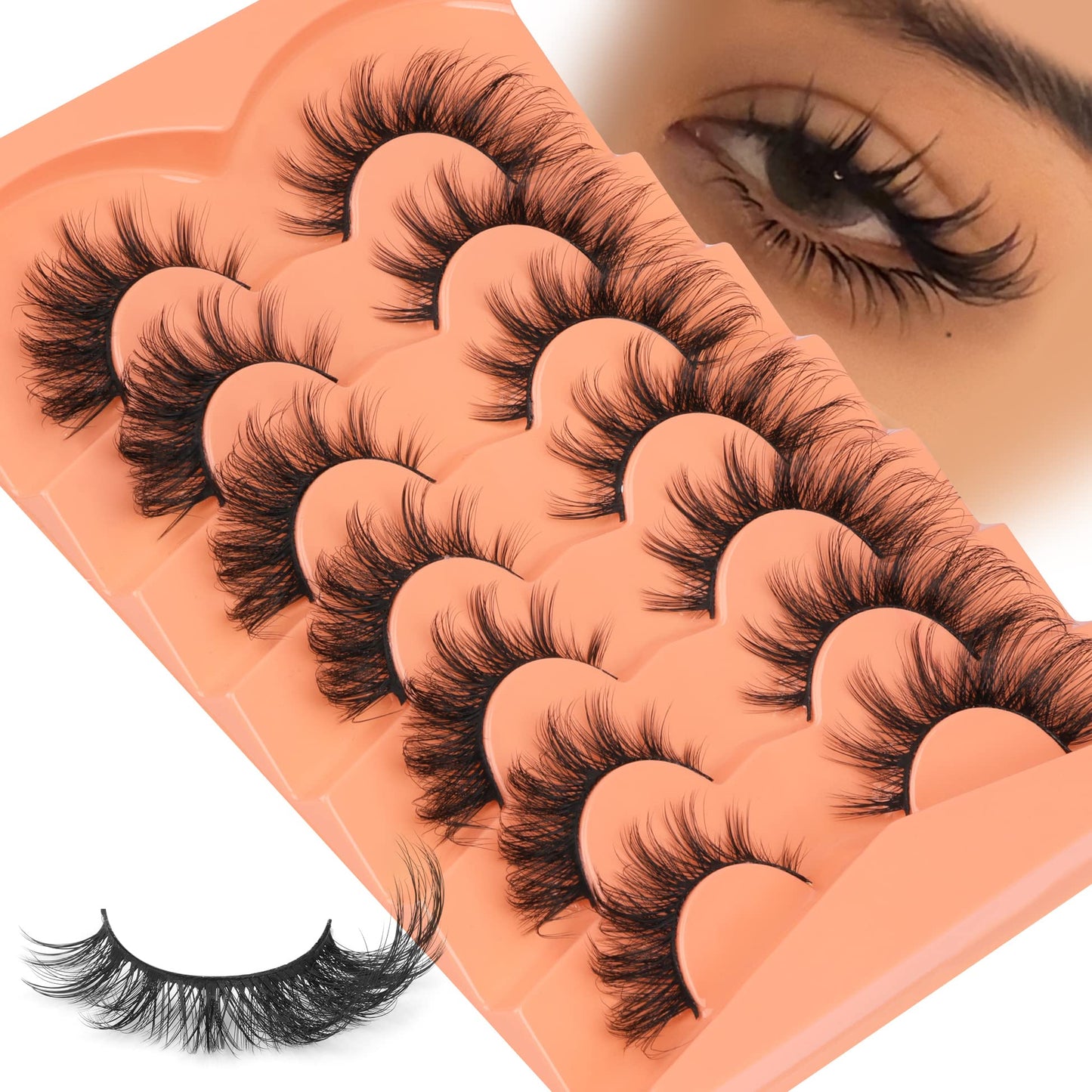 False Eyelashes Wispy Lashes Natural Look Fake Eyelashes Cat Eye Lashes Mink Fluffy Strip False Lashes Fox Eye Lashes Pack 7 Pairs ALICROWN
