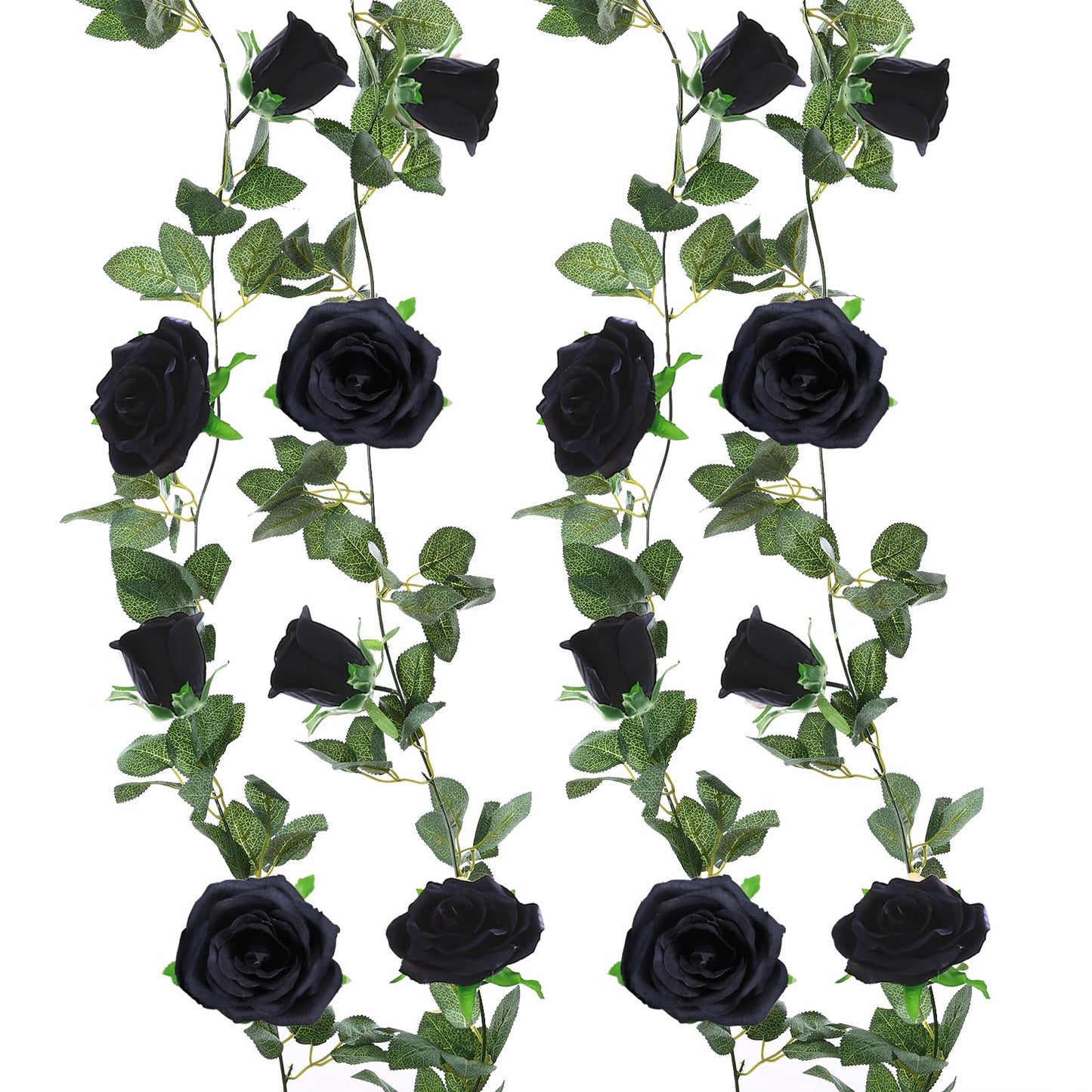 Felice Arts 2 Pack Black Artificial Flower Garland Each 6.5FT Fake Rose Vine Hanging Rose Garland for Halloween Wedding Flowers Table Centerpiece Arrangement Mirror Decor
