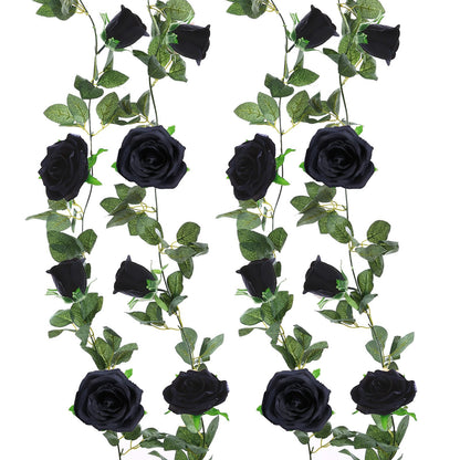 Felice Arts 2 Pack Black Artificial Flower Garland Each 6.5FT Fake Rose Vine Hanging Rose Garland for Halloween Wedding Flowers Table Centerpiece Arrangement Mirror Decor