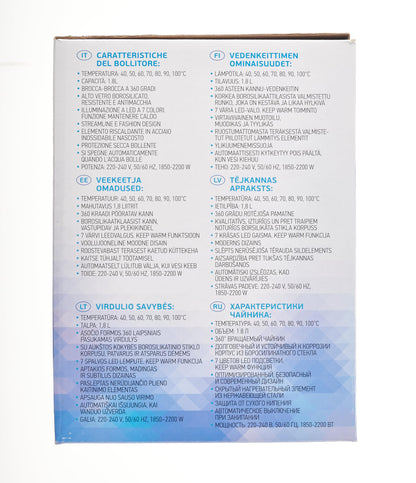 ForMe Glass Kettle with Temperature Setting 40-100 °C 1.8 L I 2200 Watt I 7 Colour Change LED I Digital Temperature Display I Keep Warm Function I Boil Dry Protection BPA Free