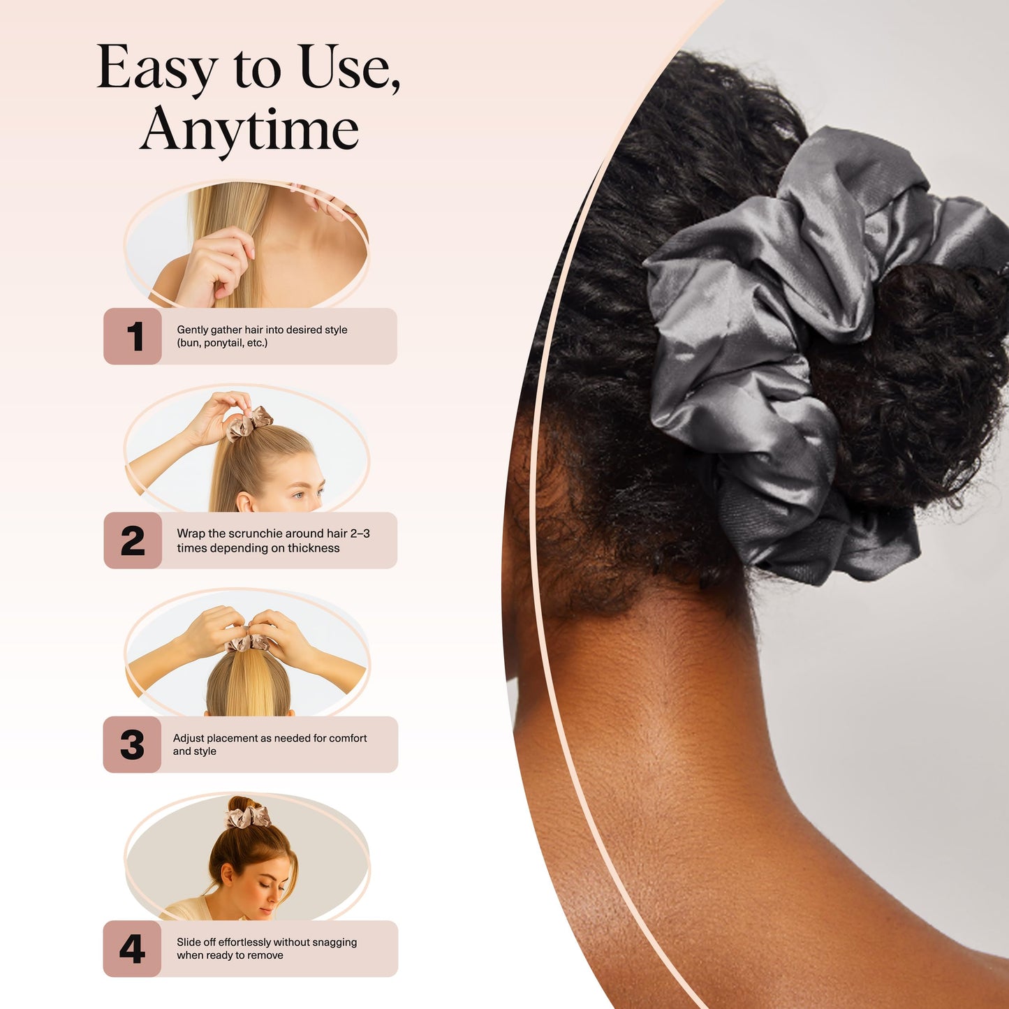 Kitsch Satin Hair Scrunchies for Women - Softer Than Silk Scrunchies for Hair | Satin Scrunchies for Girls & Stylish Satin Hair Ties for Women | Cute Satin Hair Scrunchie, 2 pc (Charcoal/Gold)
