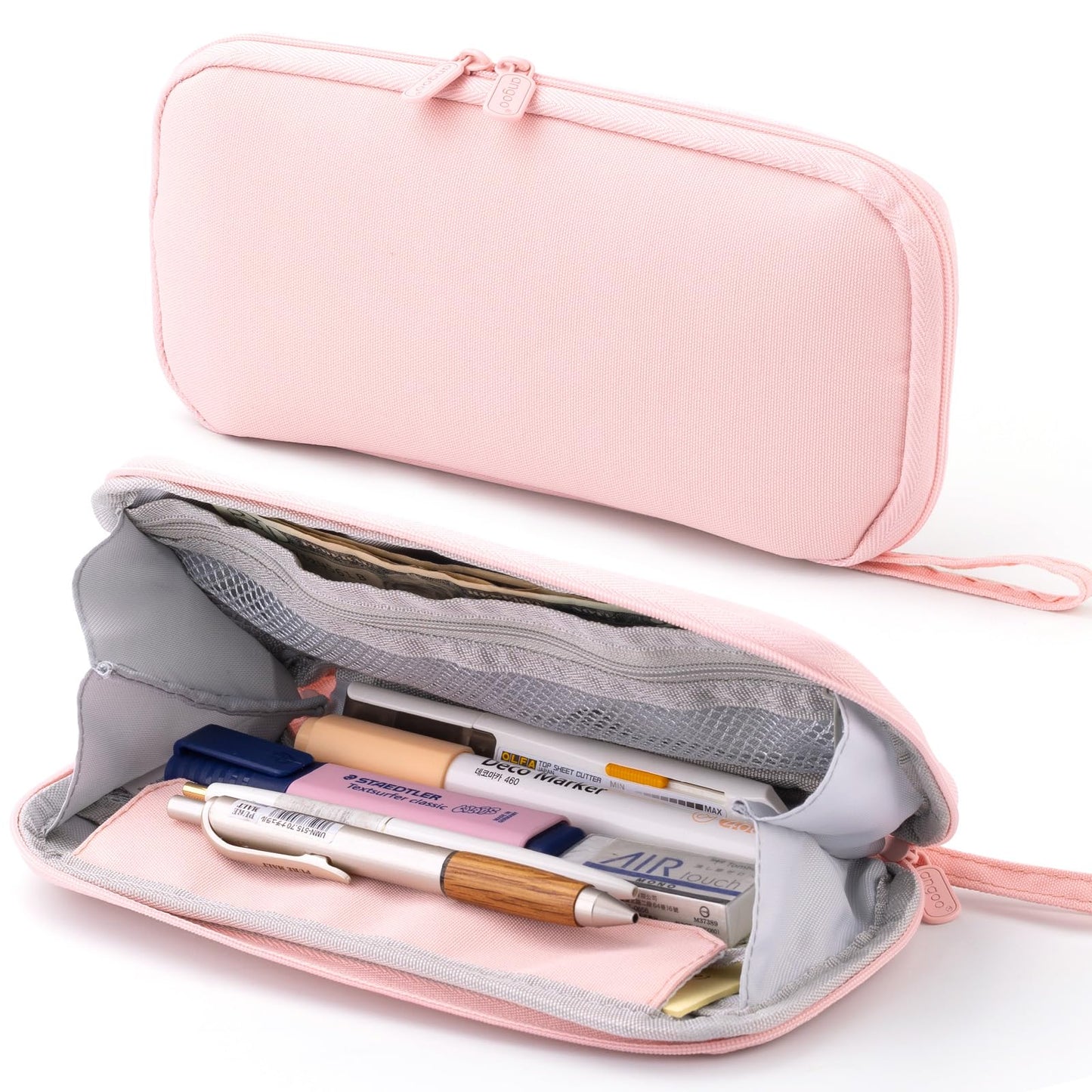 ANGOOBABY Pencil Case Wide Opening Durable Pen Pouch Lightweight Portable Pencil Bag with Handle for School Teen Girl Boy Men Women Adults Pink