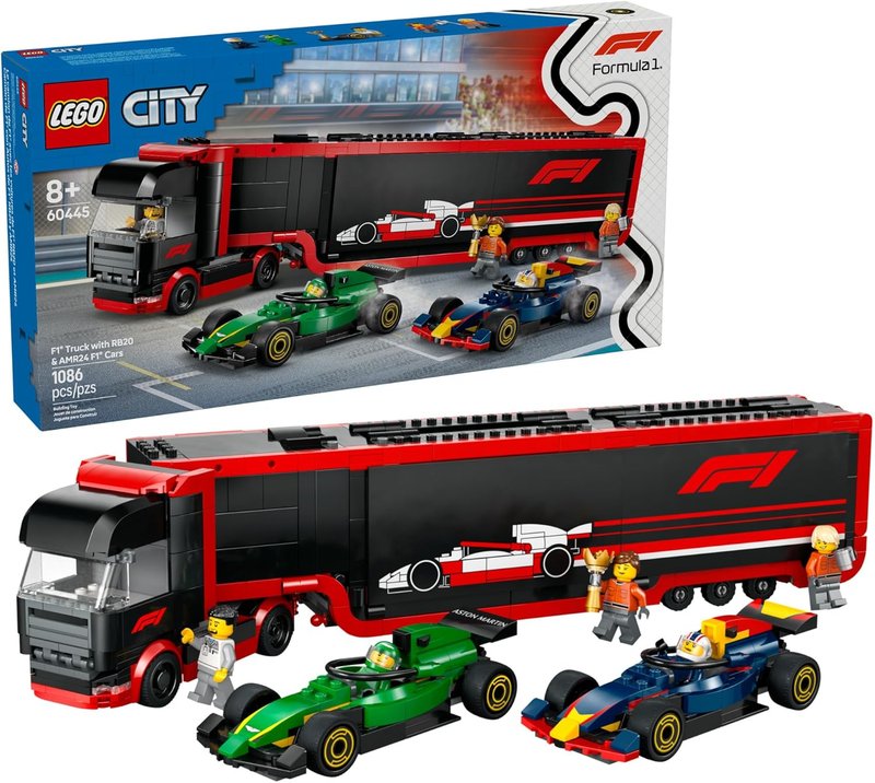 LEGO City F1 Truck & RB20 AMR24 Car Set - Building Toy for Kids Ages 8+ | Formula 1 Collectible Gift