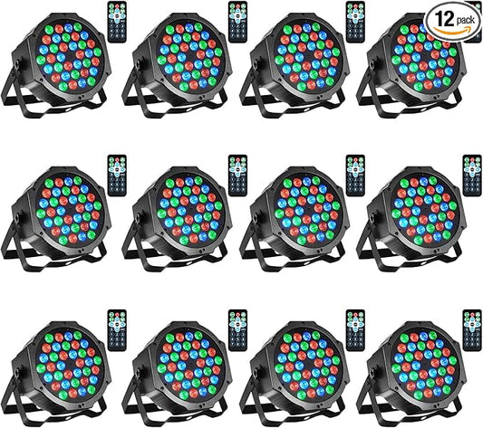 Dj Lights, 12 Pack 36 LED Par Lights Stage Lights with Sound Activated Remote Control & DMX Control, Stage Lighting Uplights for Wedding Club Music Show Christmas Holiday Party Lighting