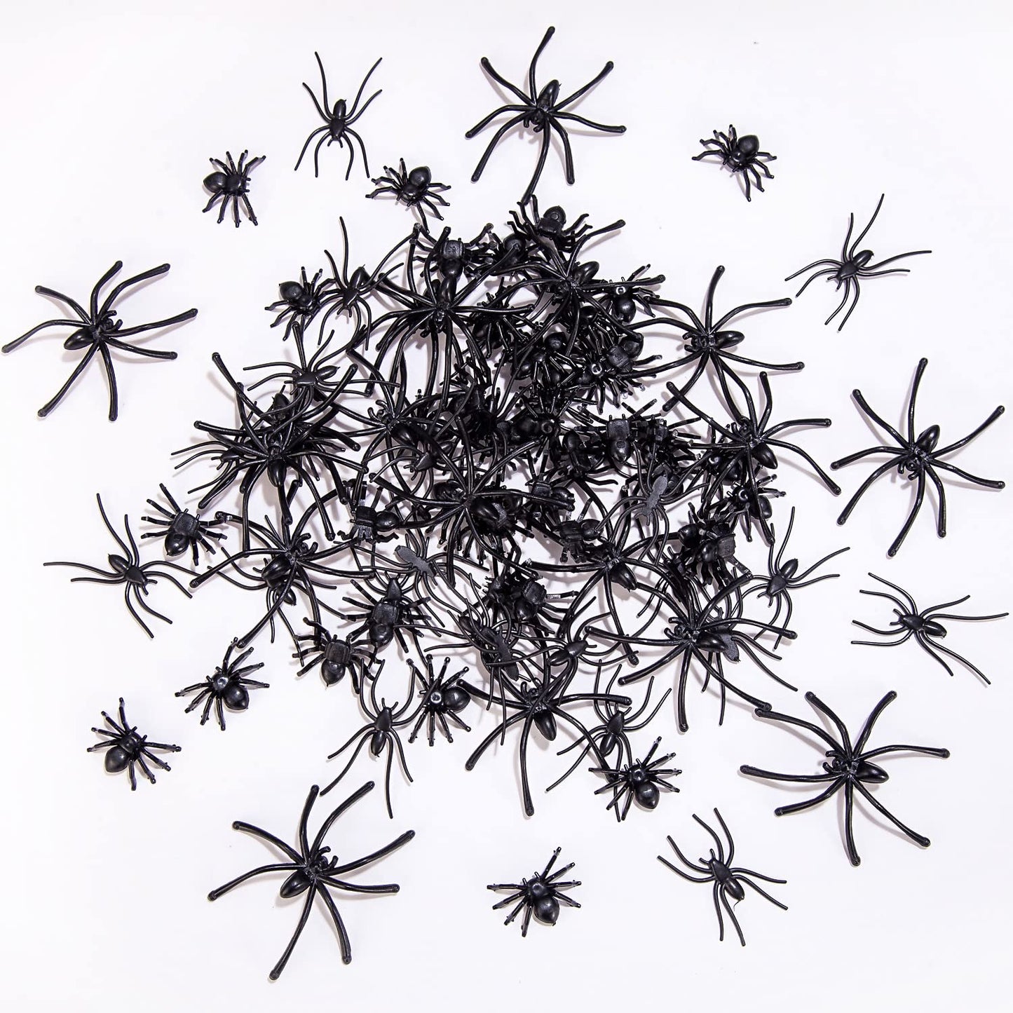 JIALWEN 120 Pieces Realistic Plastic Spiders 3 Sizes Small Spider Toys Black Fake Spiders Halloween Prank Props for Halloween Home Party Decorations