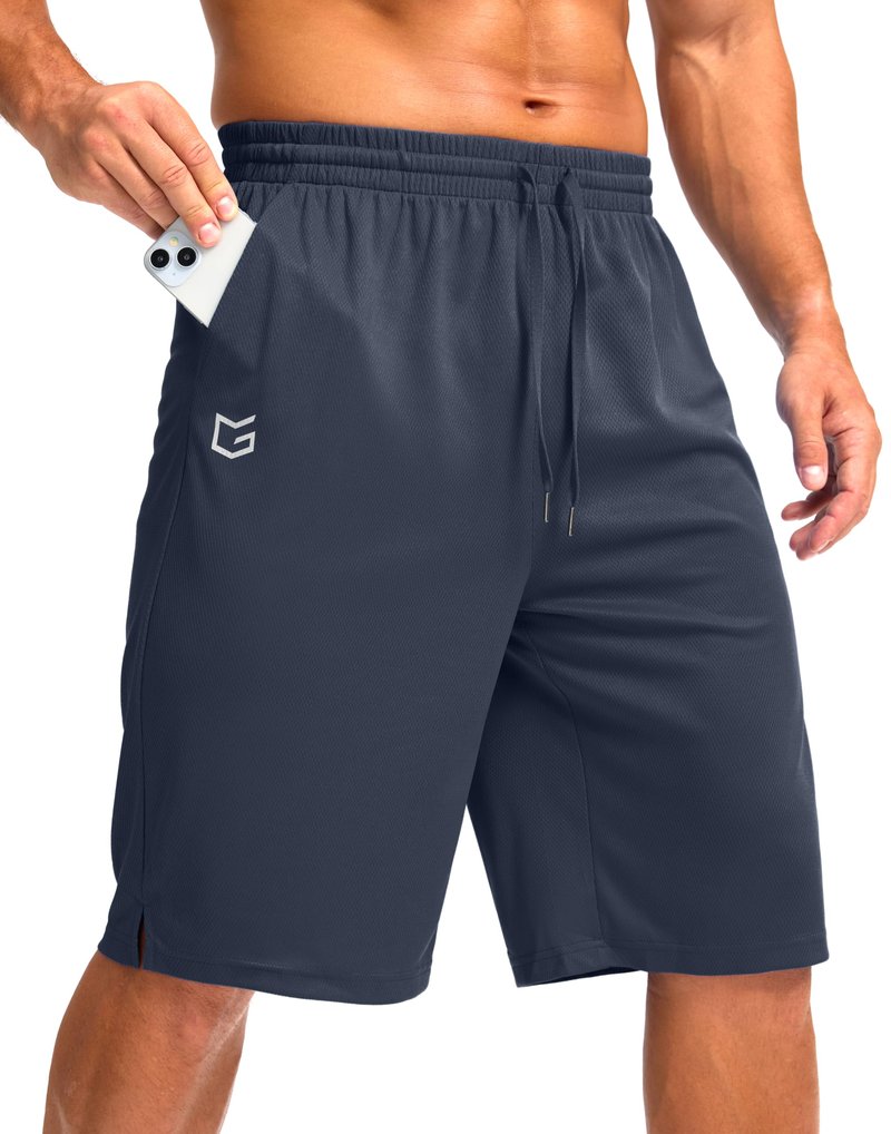 G Gradual Men's Athletic Shorts with Pockets 9" / 11" Long Basketball Shorts Lightweight Quick Dry Gym Workout Shorts for Men(Navy,XXXL)