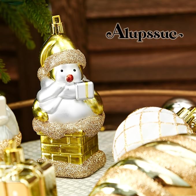 Alupssuc 112pcs Christmas Balls Ornaments Set, Shatterproof Plastic Baubles Christmas Penguin, Polar Bear for Xmas Tree Holiday Wedding Party Decorations with Hanging Strings, Gold, Silver and White