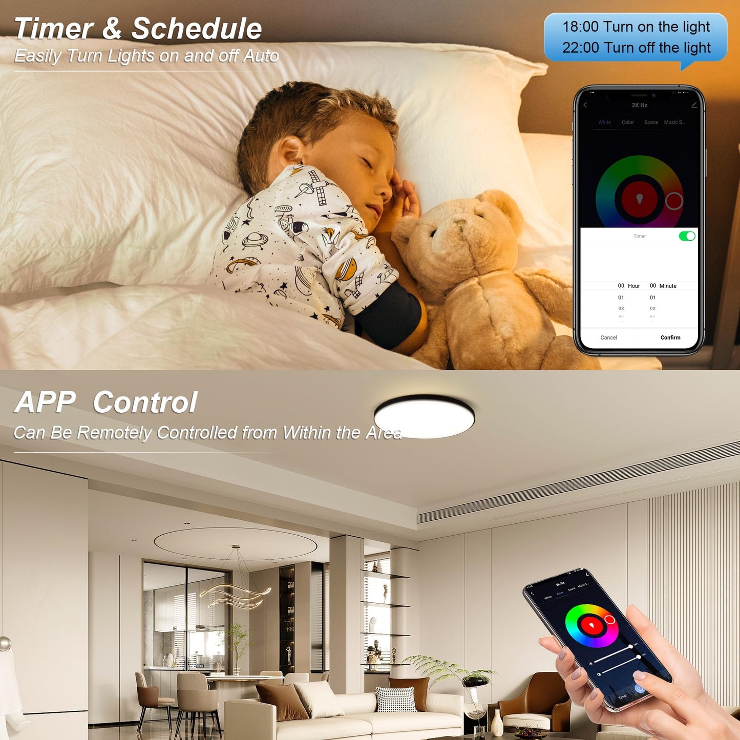 CANMEIJIA LED Ceiling Light IP44, 12 Inch 24W Smart Ceiling Lights RGB Dimmable with Remote Control Bathroom Lights 3000-6500K 2520LM for Living Room Bedroom Kitchen Hallway Round,Black