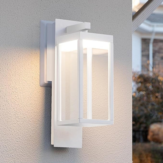 Dusk to Dawn Outdoor Wall Lantern LED Mount Porch Lights Exterior Wall Sconce Light Fixtures with Clear Glass Shade, Waterproof Lamps for Front Door, Garage, Modern Porch