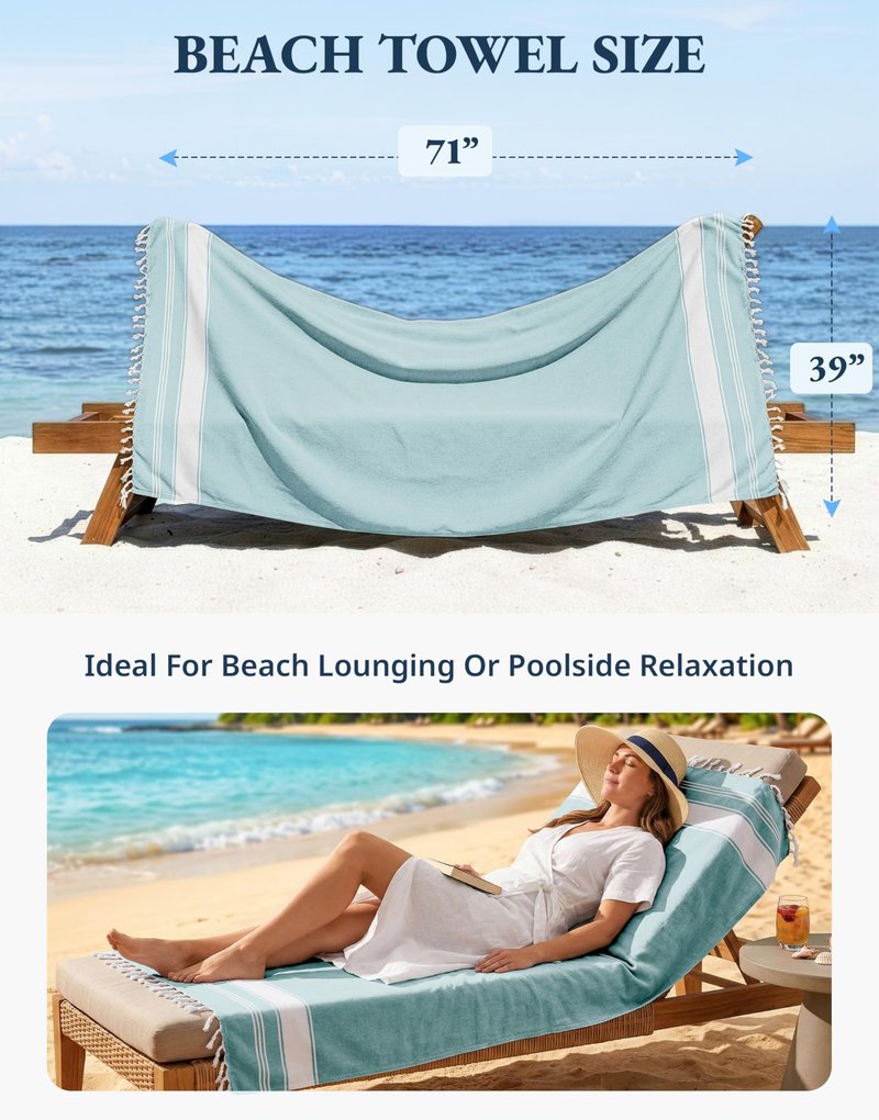LANE LINEN Beach Towel - Beach Towels Oversized, Pre-Washed Large Beach Towels, Sandless Beach Towel, Quick Dry Travel Towel, Large Pool Towels, 39"x71" - Hunter Green