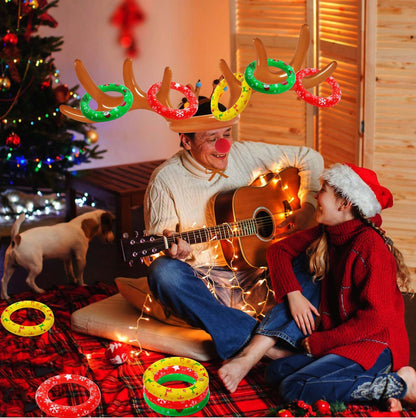Christmas Inflatable Reindeer Antler Ring Toss Game 2 Sets, 2024 Christmas Games Party Supplies for Family Party (2 Antlers 12 Rings)