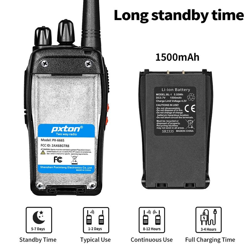 pxton walkie talkies, 666S walkie talkies for Adults Long Range Rechargeable with Headphones and Li-ion Battery,2 Way radios has VOX/Noise Reduction/TOT/Flashlight/Monitoring/Scan Function（2 Pack）