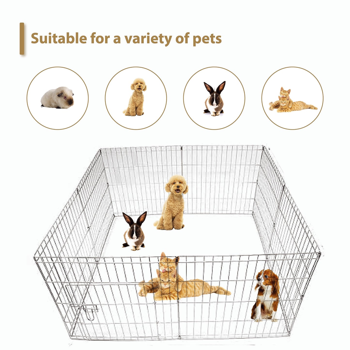 Ellie-Bo Easy-Up 8 Piece Foldable Portable Dog Puppy Play Pen with Door for Indoor/Outdoor Use 91cm High, Rabbit, Cat, Guinea Pigs