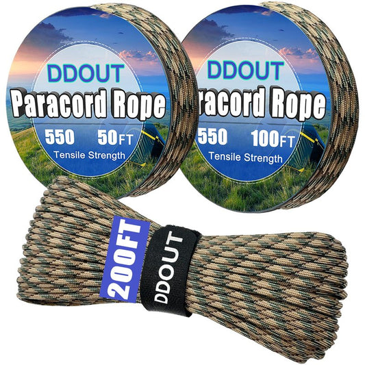DDOUT Paracord Nylon Rope Camo 50ft with 7-Strand Core, 10 Colors and 50/100/200 ft, Type III Parachute Cord 4mm for Camping, Survival, Hiking, DIY, Crafting, Outdoor Utility Rope