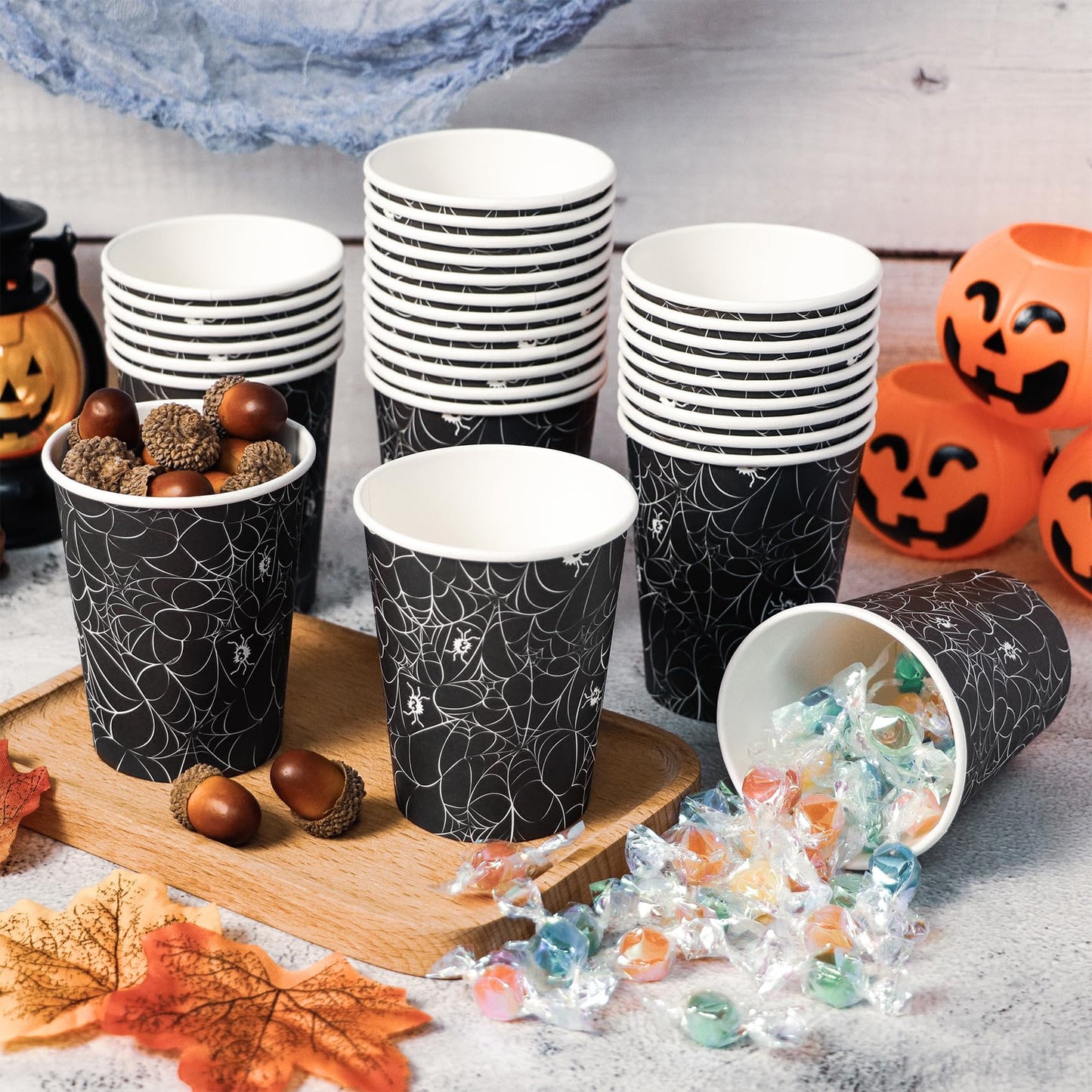ATFUNSHOP Halloween Disposable Cups 30PCS Spiders Web Party Paper Cups 9OZ